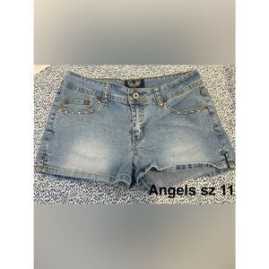 Angels Light Blue Denim Shorts with Pastel Studs